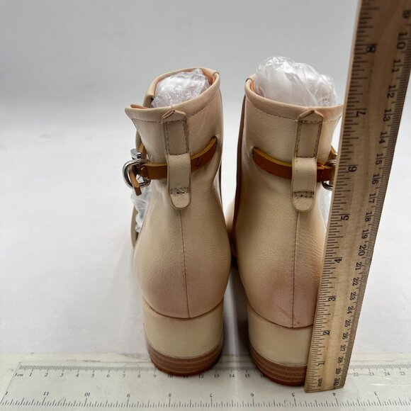 FSJ Apricot Peep Open Toe Cut Out Buckle Ankle Bootie Block Low Heeled Sandal - Picture 5 of 8